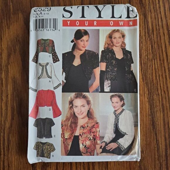 Vintage 90s Style Pattern 2529 Uncut Cropped Jacket Short Long Sleeve A 8-18 - Picture 2 of 3